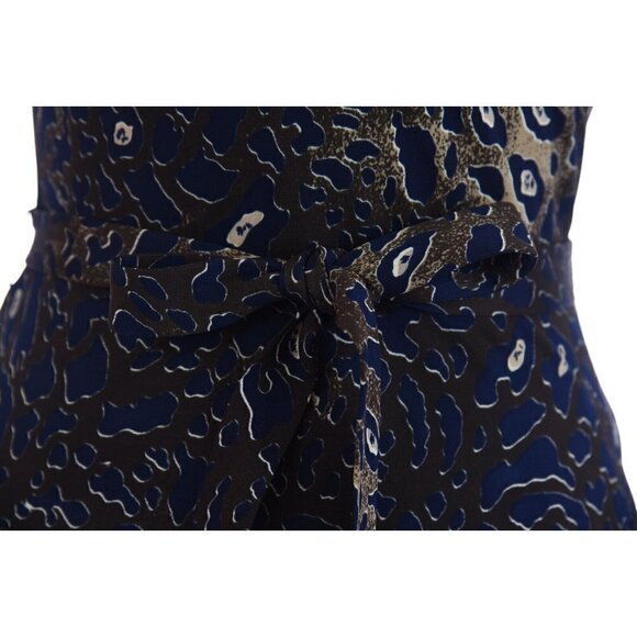 Tory Burch Sz XS Belted Shift Dress Pleated Drop Waist Slinky Brown Blue Stretch - Picture 6 of 12